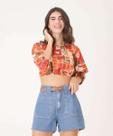 Blusa Cropped Estampado Feminino Manga 7/8 Marisa-02008