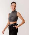 Blusa Cropped Feminina Canelada Gola Alta Marisa-87610