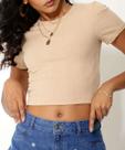Blusa Cropped Feminina Canelada Manga Curta Marisa-56258