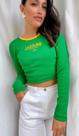 Blusa Cropped feminina manga longa Brasil canelada copa Cor:VerdeTamanho:M