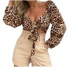 Blusa Cropped Feminina Manga Longa Bulfante Plus Size Amarração Animal Print CB203- imperial