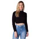 Blusa Cropped Feminina Oliveira Malhas em Tricot Preto