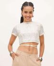 Blusa Cropped Feminina Paetês Manga Curta Marisa-96362