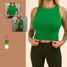 Blusa Cropped Feminina Regata Tricot Básica Moda Casual