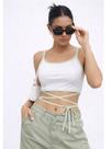 Blusa Cropped Feminina Ribana Canelada Básica Mulher com Amarração Alca Fina Promoção