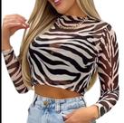 Blusa Cropped Feminina Tule Manga Longa Decote Redondo Confortável Moda