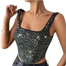 Blusa Cropped Feminino Com Paetê Brilho Festa Balada Decote Blusa Cropped Feminino Com Paetê Brilho Festa Balada Decote