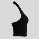 Blusa Cropped Feminino Frente Única Franzido Ajustado com Costas Nua Cor Preta