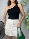 Blusa Cropped Feminino Tricot Modal Um Ombro Só Mula Manca Furinho Nó Lateral Verão