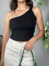 Blusa Cropped Feminino Tricot Modal Um Ombro Só Mula Manca Furinho Nó Lateral Verão
