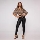 Blusa Cropped Fenda nas Costas Franzido na Cintura