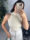 Blusa Cropped Garrafinha Tricot Modal Canelada Feminina Gola Alta Verão Luxa Básica Elegante