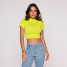 Blusa Cropped Gola Alta Manga Curta
