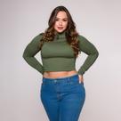 Blusa Cropped Gola Alta Manga Longa