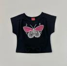 Blusa Cropped Infantil Kyly Preta Borboleta Estampa Moda Verão Premium