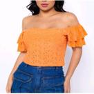 Blusa cropped laise ombro a ombro ciganinha dois babados estilo feminino