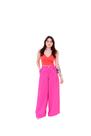 Blusa Cropped Laranja Liso M e Calça de Linho Rosa Lisa 3840