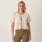 Blusa Cropped Linho com Amarração Frontal