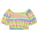 Blusa Cropped Manga Curta Colorida Elástico Algodão Menina
