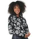Blusa cropped manga longa dedo estampado caveiras