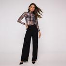 Blusa Cropped Manga Longa e Gola alta em Tule Estampado