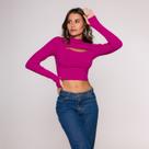 Blusa Cropped manga Longa Vazado Dedal