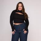 Blusa Cropped manga Longa Vazado Dedal