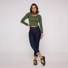 Blusa Cropped manga longa vazado lateral