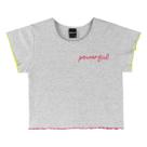 Blusa Cropped Menina Amora em Ribana - Mescla White