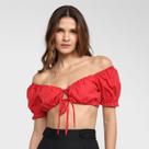 Blusa Cropped Mercatto Decote Amarração Feminina