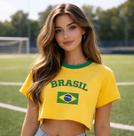 Blusa Cropped Oversized Brasil Copa Bandeira
