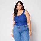 Blusa Cropped Plus com Aro em V e Bojo Azul