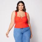 Blusa Cropped Plus com Aro em V e Bojo Laranja