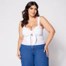 Blusa Cropped Plus com Nó e Bojo Branco