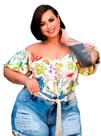 Blusa Cropped Plus Size Feminina Estampada, 52/54