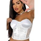 Blusa Cropped sem alça Corselet Acetinado Renda Sensual