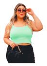Blusa Cropped Tricot Plus Size Modal Sobreposição Grande Blusa Cropped Tricot Plus Size Modal Sobreposição Grande