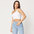 Blusa Cropped um Ombro só com Bojo Branco