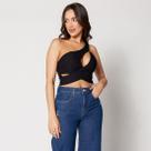 Blusa Cropped um Ombro Só Cruzado Preto Blusa Cropped um Ombro Só Cruzado Preto