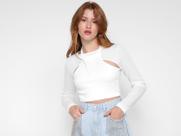 Blusa Cropped Vista Magalu Ribana Cut Out Manga Longa