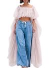 Blusa curta com babados, chiffon, manga folhada e gola quadrada Blusa curta com babados, chiffon, manga folhada e gola quadrada