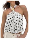 Blusa curta MakeMechic Polka Dots Halter, sem mangas, branca, feminina Blusa curta MakeMechic Polka Dots Halter, sem mangas, branca, feminina