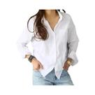 Blusa De Algodão Branca De Manga Longa Estilo OL Com Lapela Elegante Para Escritório Moda Feminina