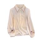 Blusa De Chiffon Branca Com Bordado Floral Para Mulheres, Elegante E De Alta Qualidade Para Trabalho Blusa De Chiffon Branca Com Bordado Floral Para Mulheres, Elegante E De Alta Qualidade Para Trabalho