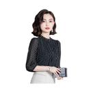 Blusa De Chiffon Com Estampa De Poá Para Mulheres, Manga Longa, Decote Redondo, Estilo Casual Para Blusa De Chiffon Com Estampa De Poá Para Mulheres, Manga Longa, Decote Redondo, Estilo Casual Para