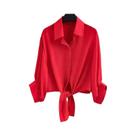 Blusa De Chiffon De Cor Sólida Para Proteção Solar Feminina De Verão, Camisa Casual Solta Com Botões