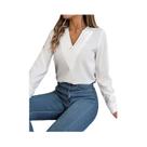 Blusa De Chiffon De Manga Longa Com Decote Triplo Em V Para Mulheres, Cores Sólidas De Primavera E