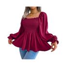 Blusa De Chiffon Feminina Com Mangas Longas E Rendas, Top Peplum Em Cores Sólidas, Casual, Branco, Blusa De Chiffon Feminina Com Mangas Longas E Rendas, Top Peplum Em Cores Sólidas, Casual, Branco,