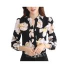 Blusa De Chiffon Feminina Slim Fit De Manga Longa Com Decote Em V E Estampa Para Escritório Moda