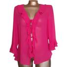 Blusa de Chiffon Rosa com Babados Tamanho 52 Rethi Plus Size